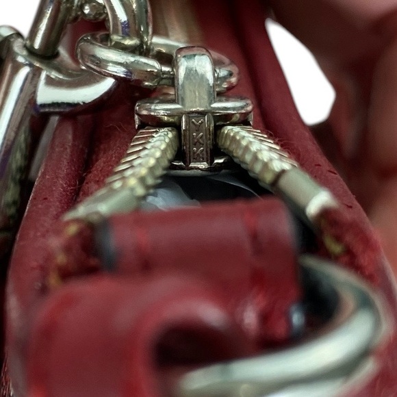 Coach EUC Dark Red and Tan Monogram Corner Zip Wristlet - Picture 10 of 17